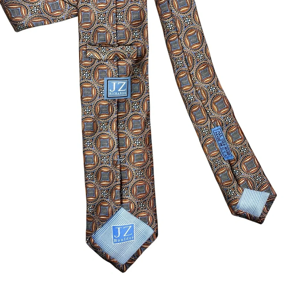 JZ Richards 100% Silk Neck Tie Men's Extra Long‎ Copper Blue Suit Business Tie